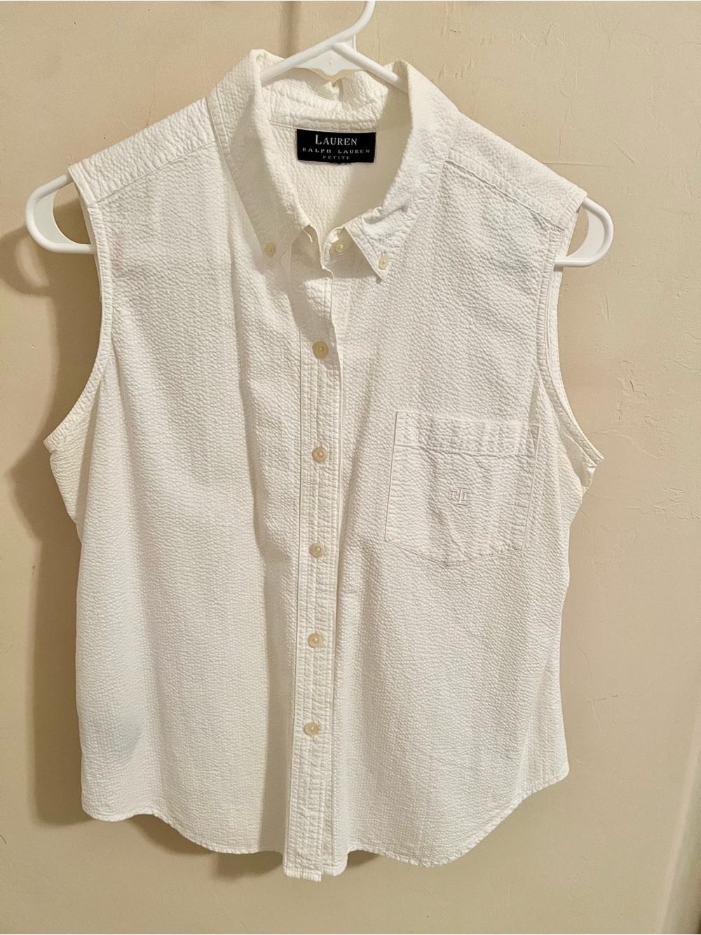 Lauren Ralph Lauren Textured White Sleeveless Button-Down Shirt